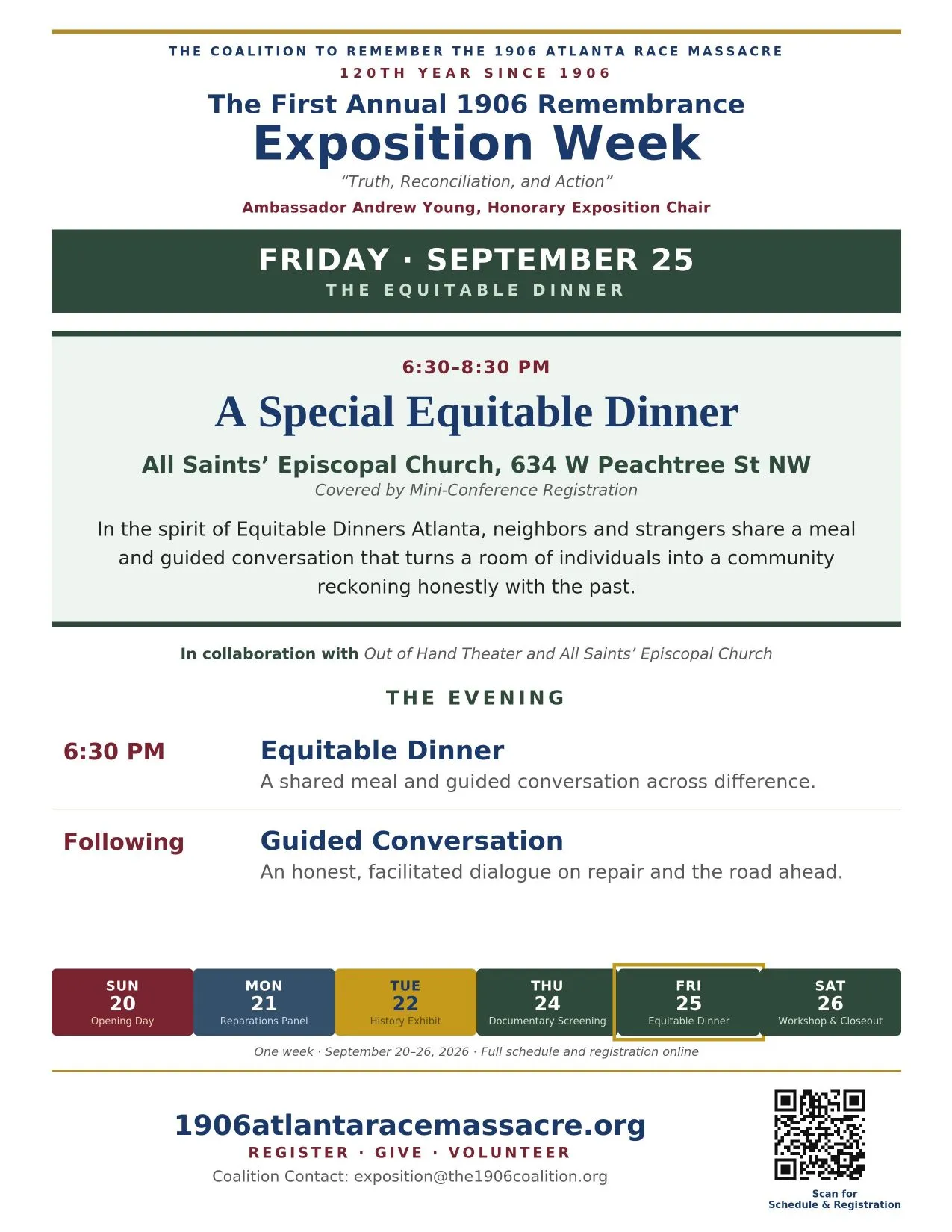The Friday, September 25 flyer for the First Annual 1906 Remembrance Exposition Week, with the day's full details.