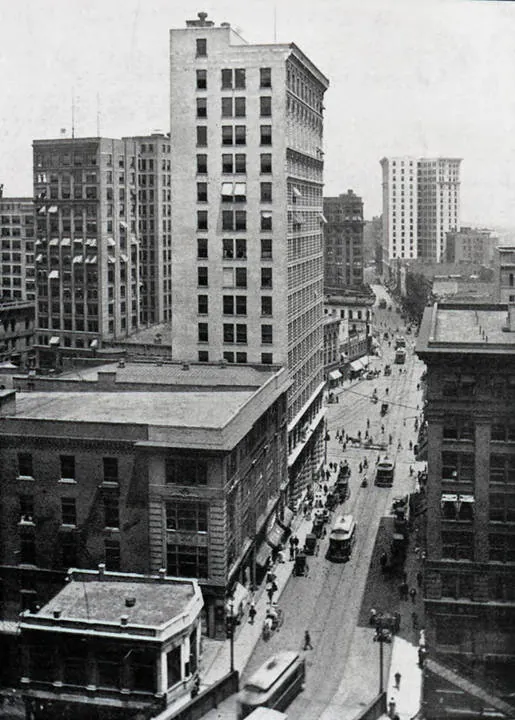 A rooftop view of Five Points from the Century Building at Whitehall and Alabama in 1906.