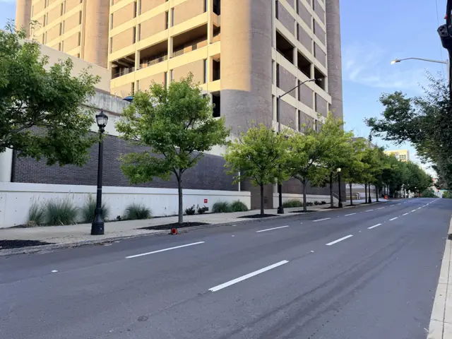 Decatur Street today, looking along the block with a Georgia State parking deck on the left.